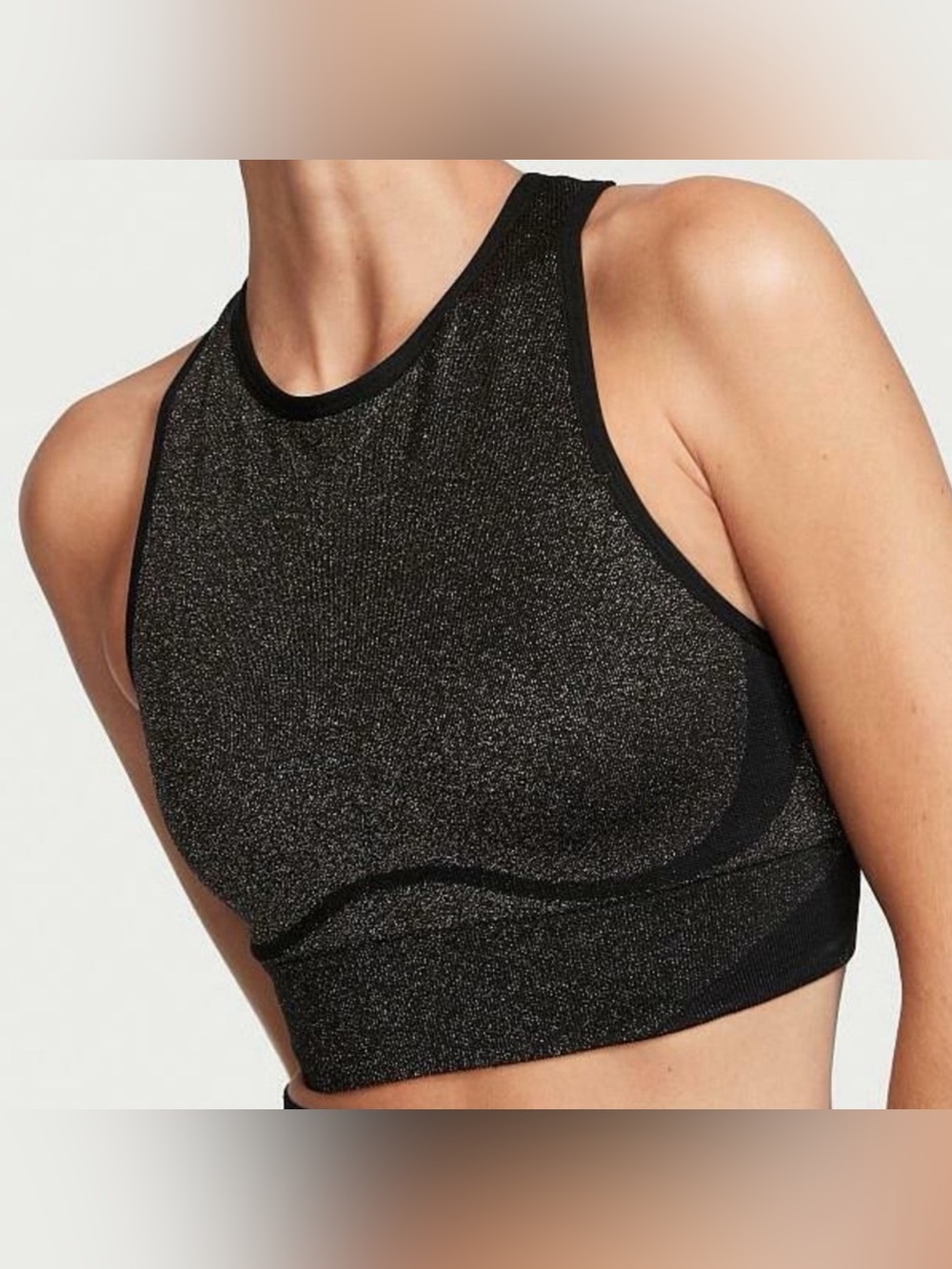 Victoria's Secret Black Shimmer Racerback Sports Bra XLarge